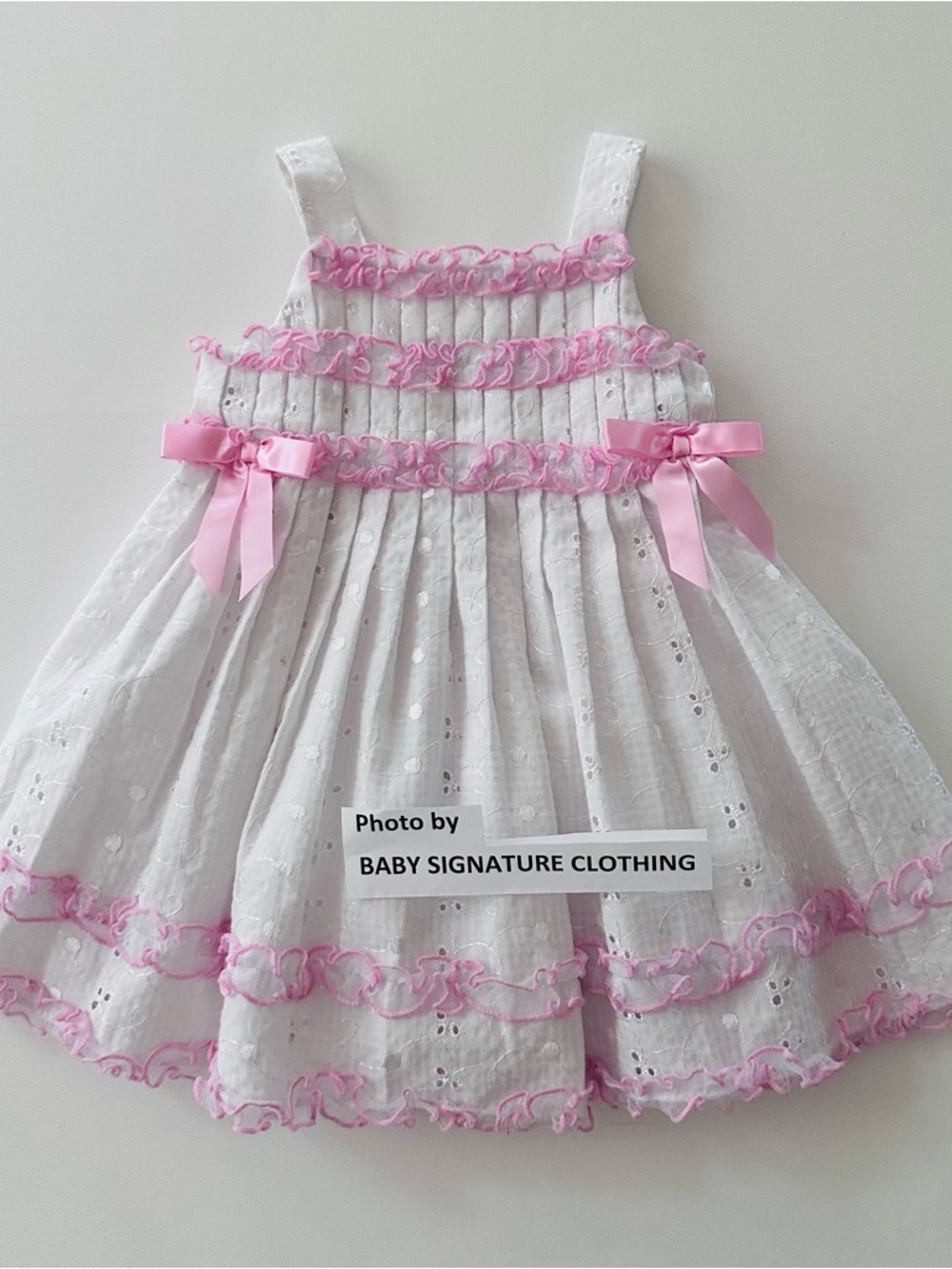 Bonnie Baby Girl 18 Months White Dress with Pink Trim and Bows Party Wedding